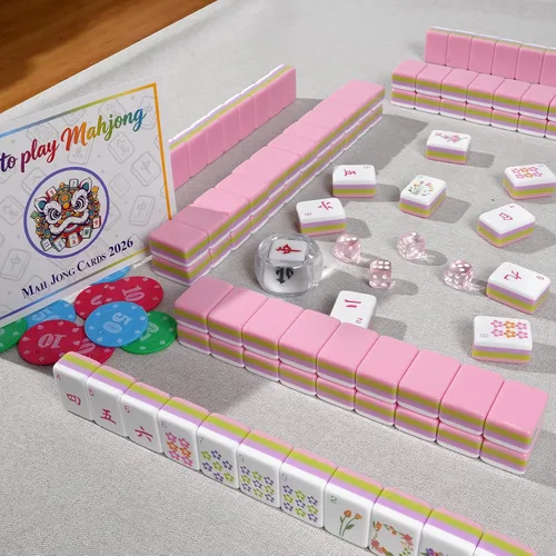 Vista 5 de Juego de azulejos de Mahjong americano de 4 capas para amantes de Púrpura pálido-2