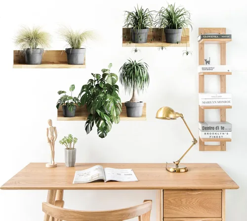 Vista 4 de Maydahui Calcomanías de pared creativas de plantas y hojas verdes 3D Bonsái Tropical Plant (34 x 31 pulgadas) despegar pegar, extraíble, arte