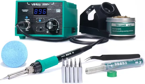Vista 7 de YIHUA Paquete de estación de soldadura profesional 939D+ (verde) con tapete de reparación electrónica M180 de 17.32 x 12.20 pulgadas con soporte