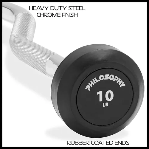 Vista 5 de Philosophy Gym Barra de Mancuerna de Goma Fija, Barra EZ Curl con Peso Precargado para Entrenamiento de Fuerza y Levantamiento de Pesas