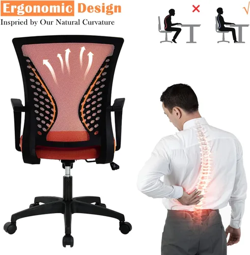 Vista 11 de Silla de oficina en casa, silla de escritorio ergonómica, respaldo medio, silla de computadora de PC con soporte lumbar y reposabrazos, silla