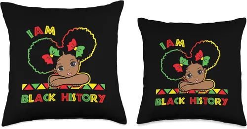 Vista 3 de I am Black History Little Girl Afro Love African Camisa para niños y niñas, almohada negra del mes de la historia, 16 x 16 pulgadas, multicolor
