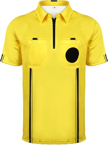 Vista 8 de Camisa de árbitro para hombre, camiseta de árbitro de fútbol amarillo/verde, camiseta oficial de árbitro de fútbol profesional para hombre