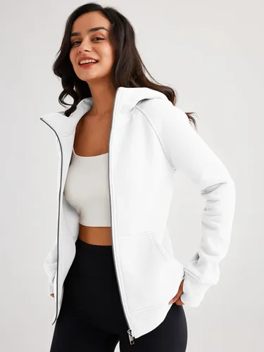 Vista 3 de Trendy Queen Sudaderas con capucha y cremallera para mujer, sudaderas de forro polar, sudaderas con bolsillos, ropa de invierno Y2K