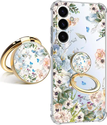 Vista 39 de Funda para Samsung Galaxy S23 FE con protector de pantalla, suave, a prueba de golpes, transparente, floral, funda protectora para mujer, diseño