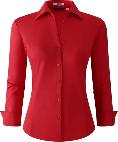 Vista 7 de Alex Vando - Blusa de botones para mujer, sin arrugas, manga larga, casual, para el trabajo