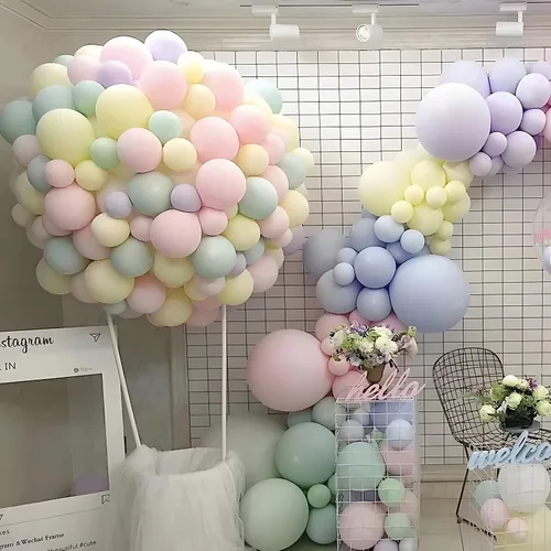 Vista 4 de Globos pastel de 10 pulgadas, 100 unidades de globos de color arcoíris de color caramelo de macarrón para bodas, cumpleaños, baby shower
