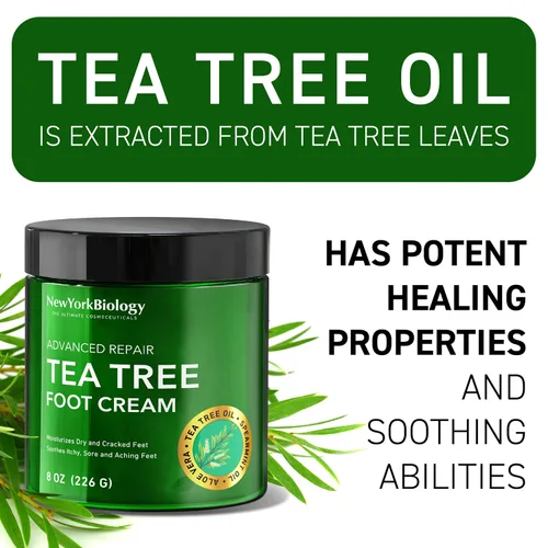 Vista 5 de New York Biology - Crema de pies con aceite de árbol de té para pies secos y agrietados, pies de atletas, hongos en las uñas, picazón deportista