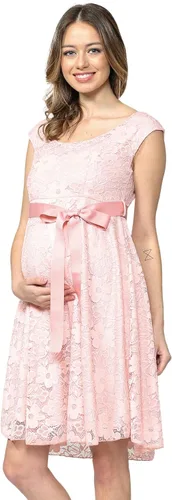 Vista 3 de HELLO MIZ Vestido de cóctel con cintura de cinta de encaje floral de maternidad