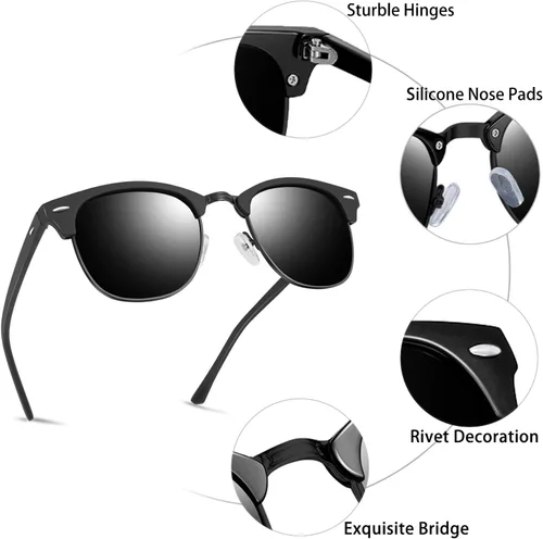 Vista 3 de KANASTAL Gafas de sol polarizadas sin montura semi para hombres y mujeres, montura clásica con montura UV400