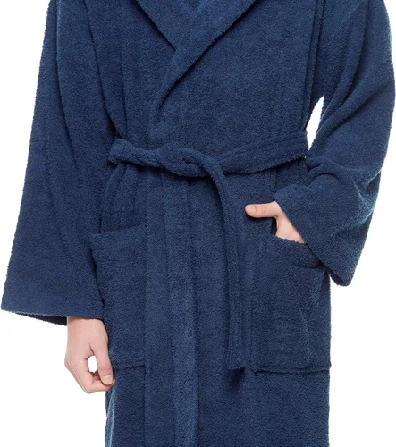Vista 9 de Arus - Bata de baño clásica de algodón turco con capucha para hombre con opción de longitud larga