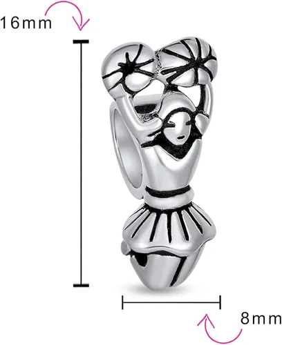 Vista 4 de School Spirit Sports Cheer Cheerleader Charm Bead para mujer, para adolescentes, plata de ley 925 oxidada, se adapta a pulseras europeas, Metal