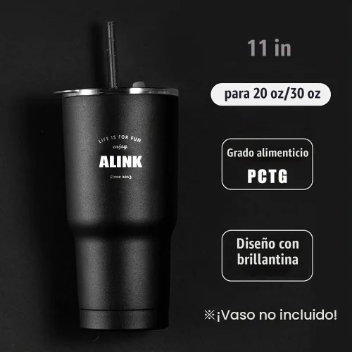 Vista 2 de ALINK 12 popotes reutilizables con purpurina, popotes de plástico duro negro de 11 pulgadas de largo, popotes de repuesto para Stanley, YETI, tarro