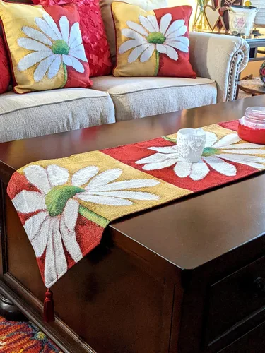 Vista 8 de Tache Home Fashion DB9046TR-13X48 - Camino de mesa con diseño de margaritas rojas y amarillas, color rojo y amarillo, 48 pulgadas