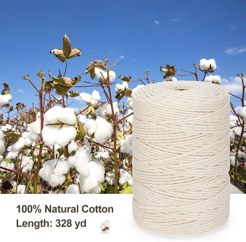 Vista 2 de Cordón de macramé 3mm x 300m Cuerda de macramé 100% algodón natural Cordón de algodón trenzado de 4 hebras para manualidades DIY, adornos