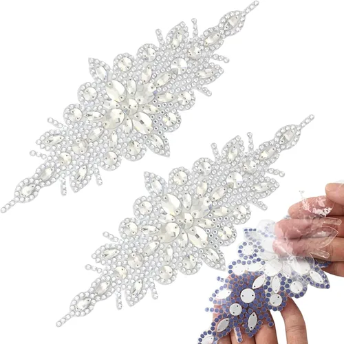 Vista 10 de PEARLY JUN 1 pieza de apliques de diamantes de imitación negros autoadhesivos, parches de cristal con adhesión térmica para ropa, adornos