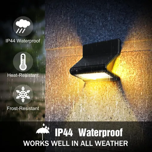 Vista 5 de AURAXY Luces de inundación de seguridad LED con sensor de movimiento solar impermeable para exteriores, funciona con pilas, luz de pared activada