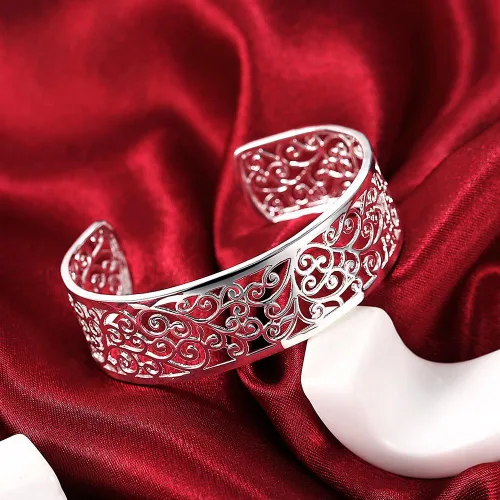 Vista 5 de KACON Pulsera de plata de ley 925, brazalete abierto simple de moda para mujeres y niñas