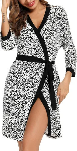 Vista 2 de Anjue Bata para mujer, kimono, bata corta de bambú, suave, ropa de dormir para mujer, tallas S-XXL