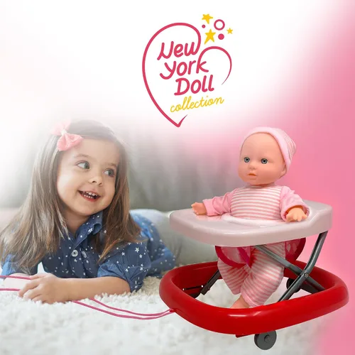 Vista 5 de Juego de muñecas de bebé con suave bebé de 12 pulgadas y andador plegable, lindo juego de accesorios para muñecas de bebé, muñecas para aprender a