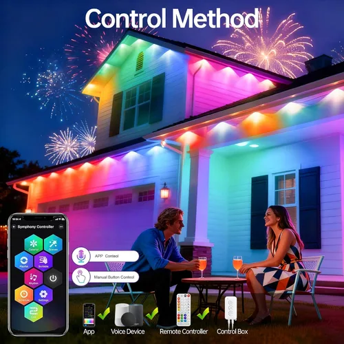 Vista 4 de Luces de Cadena para Exteriores Permanentes 330 pies RGB+IC, Control por Aplicación, Funciona con Alexa, Asistente de Google, Resistente al Agua