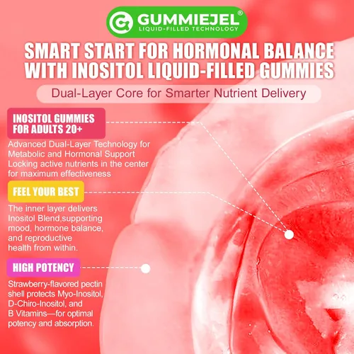 Vista 8 de Gomitas de inositol con aceite de onagra para mujeres, proporción 40:1, mio-inositol de 2000 mg y D-Chiro inositol 50 mg con vitamina D3 B6 B12