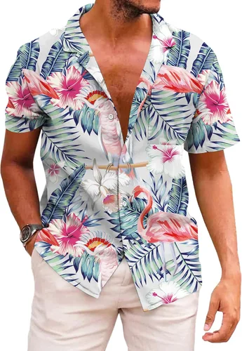 Vista 240 de KYKU - Camisa hawaiana funky para hombre, ropa tropical para vacaciones en Palm Beach