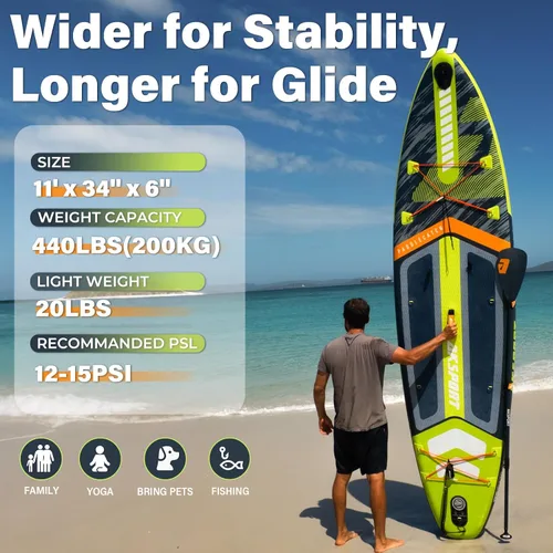 Vista 2 de AKSPORT Tabla de Paddle Inflable de Pie, Tabla SUP con Todos los Accesorios, Diseño Amplio y Estable, Cubierta Antideslizante, Tablas de Paddle