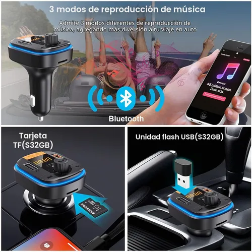 Vista 3 de Bluetooth 5.4 Adaptador PD20W+QC3.0, transmisor FM Bluetooth para coche