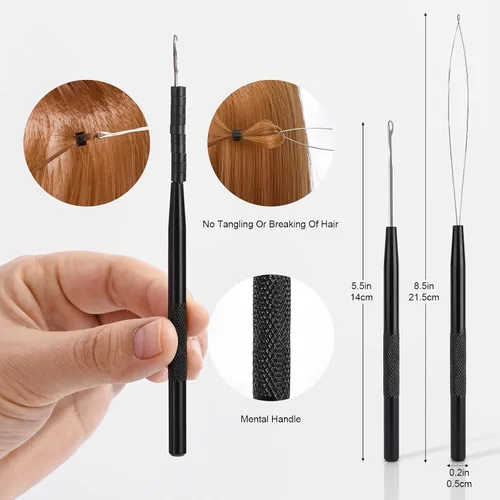 Vista 6 de Kit de herramientas para extensiones de cabello EHDIS de acero inoxidable, juego de alicates para micro enlaces de cuentas de cabello y removedor