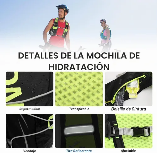 Vista 7 de INOXTO - Chaleco de hidratación, mochila ligera para correr en el agua, con bolsa de vejiga de agua de 1.5 litros, mochila para senderismo