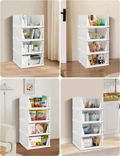 Vista 5 de Sistema organizador de armario, cesta apilable de plástico para almacenamiento, apilable, organizadores plegables para armario, organizador de ropa