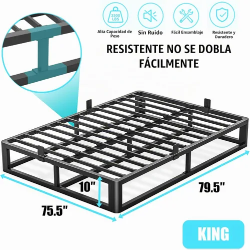 Vista 3 de Firpeesy - Base para cama King de metal de 10 pulgadas con patas de esquinas redondeadas y anti-doblado, listones de acero resistente de 3500 LBS