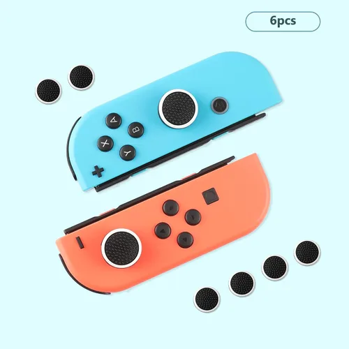 Vista 3 de 6 tapas de silicona para el pulgar de Joycon, antideslizantes, de silicona analógica para el control Nintendo SwitchOLEDLite Joycon (negro y blanco)