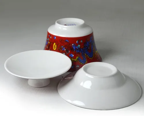 Vista 5 de Gaiwan - Juego de tazas de té chinas de dargon sancai de 7 onzas para té Gongfu (rojo)