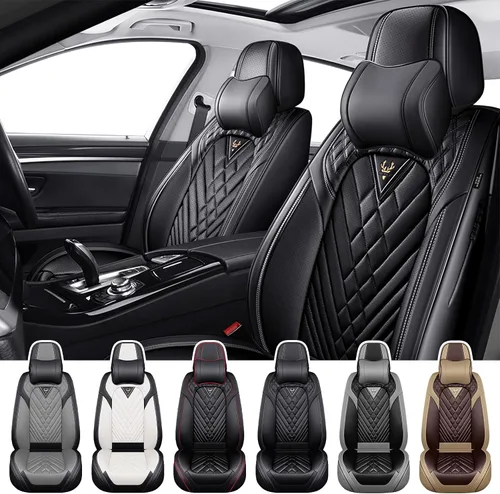 Vista 16 de Fundas de Asiento de Coche para Nissan Murano 2003-2026, Funda de Asiento Completa de Piel Nappa Impermeable, Protector de Asiento Automotriz Gris