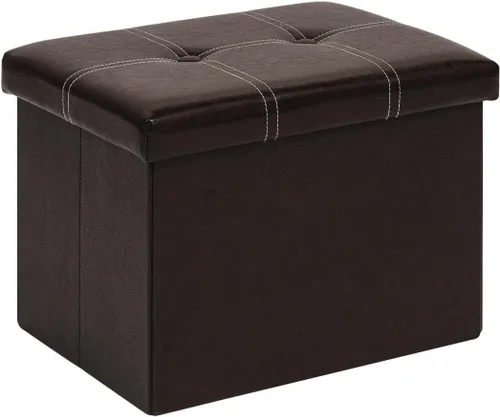 Vista 9 de B FSOBEIIALEO Otomana de almacenamiento con cuero sintético plegable pequeña cuadrada reposapiés mesa de café negra 11.8"X 11.8" X 11.8