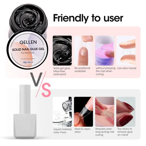 Vista 2 de Gellen Gel de pegamento de uñas sólido para puntas de uñas postizas, gran capacidad de 0.51 oz (15 g) en gel de pegamento de uñas acrílico sólido