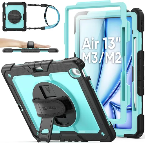 Vista 11 de SEYMAC stock Funda protectora para iPad Air de 11 pulgadas M3 2025/M2 2024 (Air 7ª/6ª generación), funda resistente con protector de pantalla