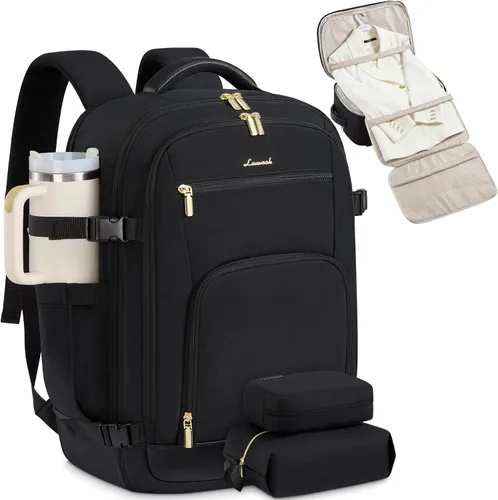 Vista 30 de LOVEVOOK Mochila de viaje para mujer y hombre, Beige, Mochilas de viaje