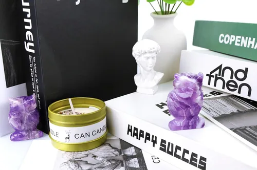 Vista 7 de QINJIEJIE Estatuas de Búho de Amatista de 2 Pulgadas, Figuras de Búhos Decorativas, Cristales de Piedra Tallados, Estatuas de Búhos de Gemas