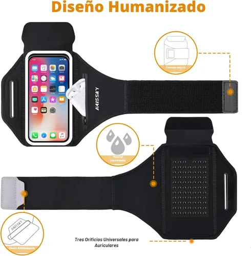 Vista 5 de Brazalete de teléfono para correr con diseño 3D para teléfono celular con bolsillo con cremallera para auriculares, llaves de automóvil, resistente