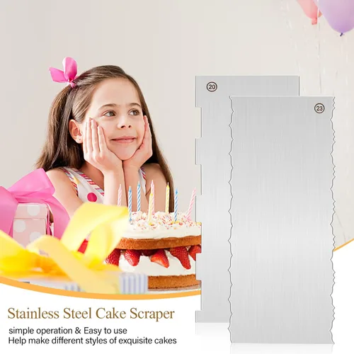 Vista 4 de 4 piezas de 9 pulgadas de acero inoxidable para tartas, herramientas de decoración de pasteles, borde lateral, onda dentada, peine