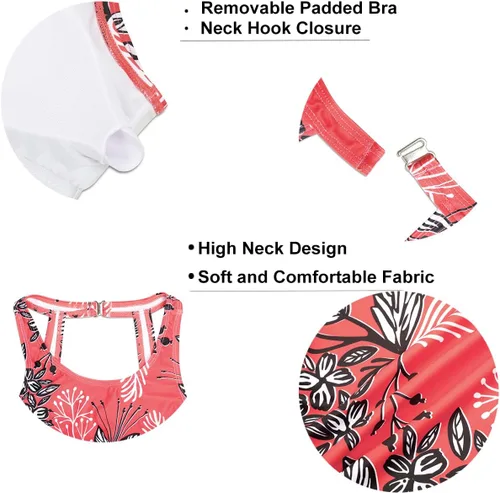 Vista 4 de Holipick - Traje de baño tankini de cuello alto para mujer, con control de abdomen, sin mangas