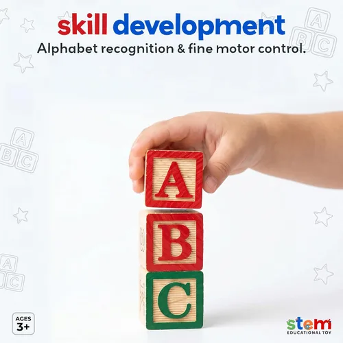 Vista 9 de 30 bloques con letras de colores de Skoolzy Juguete de construcción en madera ABC, para bebés, guarderías y preescolar Bloques de madera de lectura