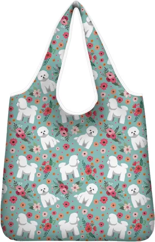 Vista 8 de Belidome Bolsa de comestibles con diseño de donas de ajolotl para compras, lavable, reutilizable, con bolsillo para asa