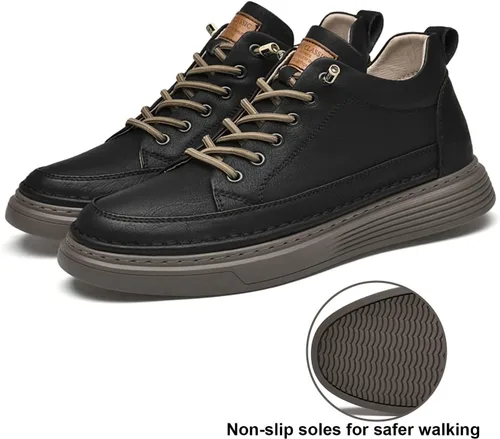 Vista 6 de Zapatos Oxford casuales de cuero para hombre, invisible, aumento de altura, antideslizante, suela suave, con cordones, zapatos de vestir a la moda