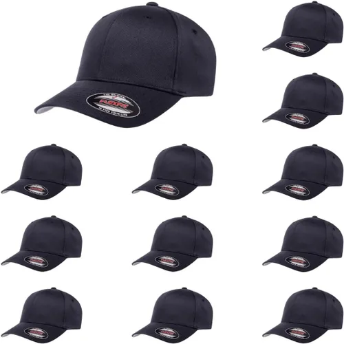 Vista 112 de Gorra de béisbol Flexfit Wooly Combed Premium de 6 paneles estructurada Ajuste elástico Paquete al por mayor disponible Negro