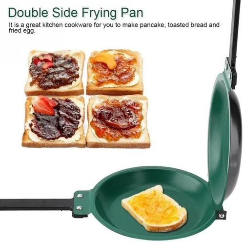 Vista 5 de Sartén para hornear, sartén plegable de acero de doble cara, sartén antiadherente para panqueques para estufa de gas, cocina de inducción
