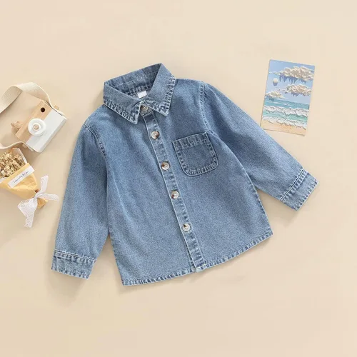 Vista 4 de Camisa de mezclilla de manga larga con botones para bebés y niños pequeños